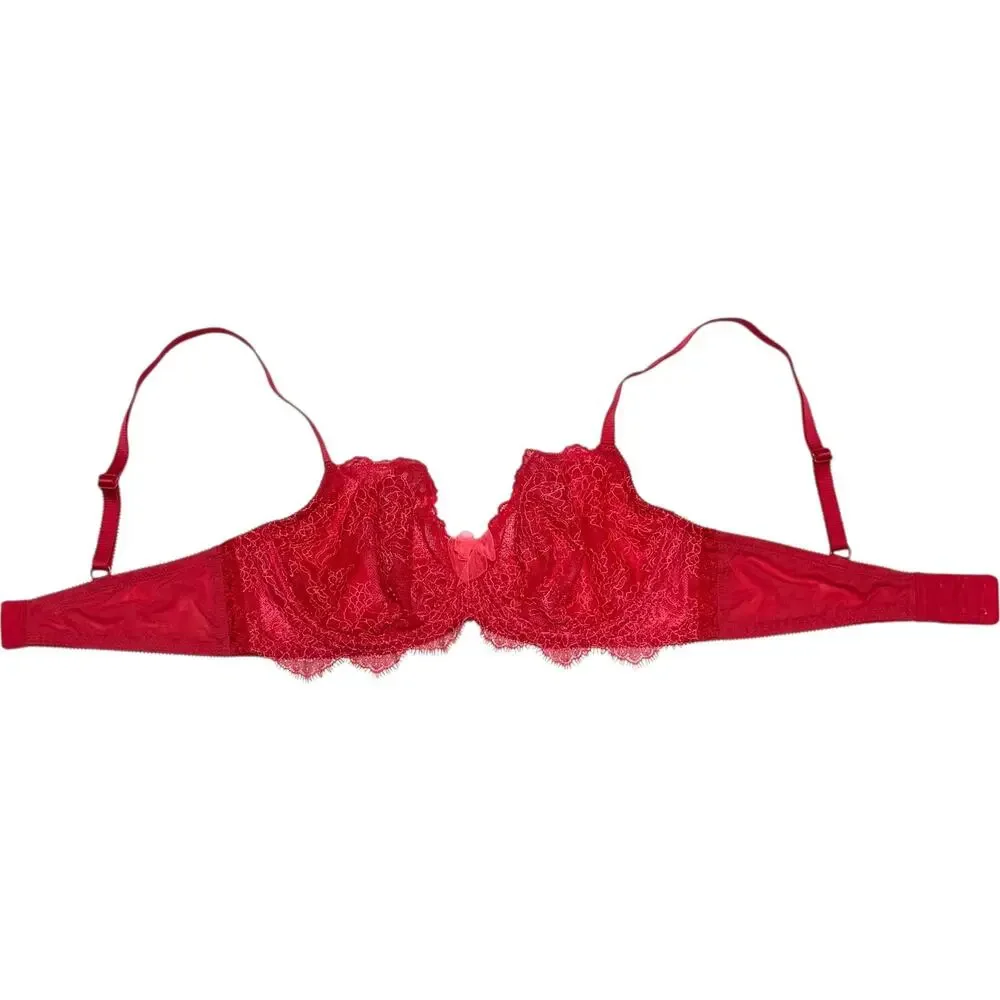 Victoria's Secret Dream Angels Unlined Demi Bra Red Pink Lace 36C